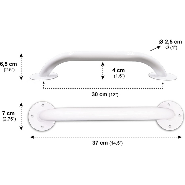 Asidero Baño 30 cm (x2 uds), Asa de Seguridad para Baño, Barra Baño Minusválido Blancas | PEPE