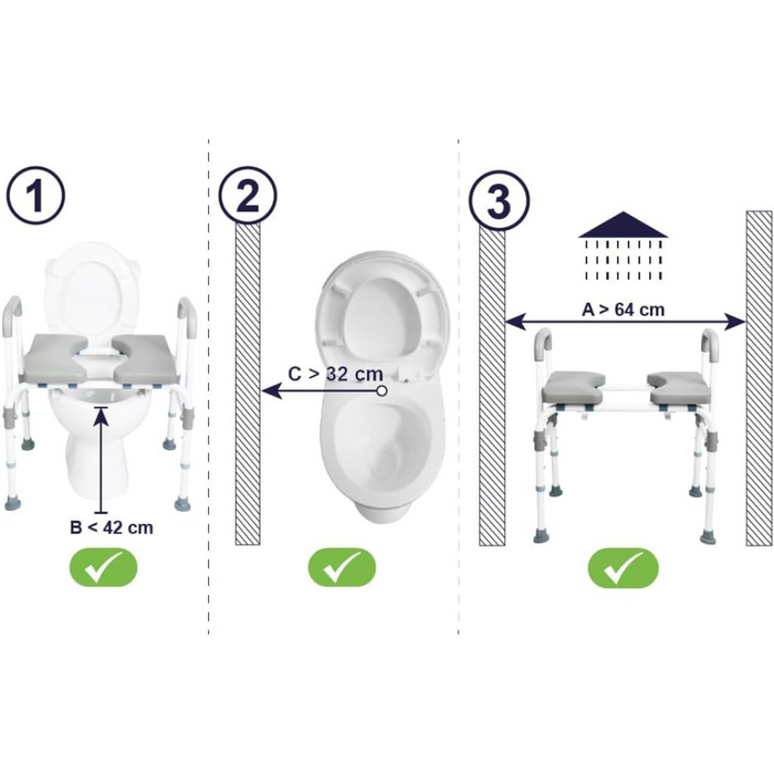Silla Orinal con Asiento Ajustable  (3 en 1), Silla Ducha, Silla Inodoro, Elevador WC para Adultos Blanca | KMINA