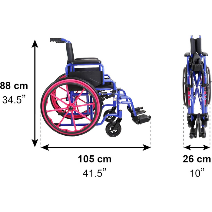 Silla de Ruedas Infantil Autopropulsable, Silla de Ruedas para Niños Plegable Rosa | PEPE | P10035