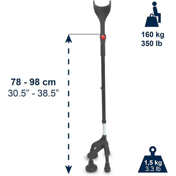 Muleta de Cuatro Patas Negra, Muleta  para Personas con Parkinson, Fabricada en España | KMINA