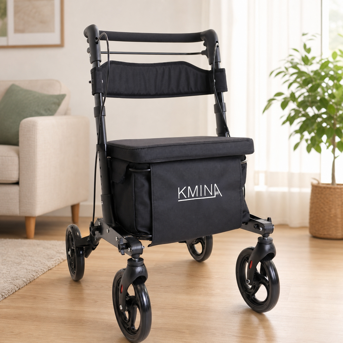Andador Carro Compra Negro, Andador para Personas Mayores con Asiento y cesta | KMINA | K10096