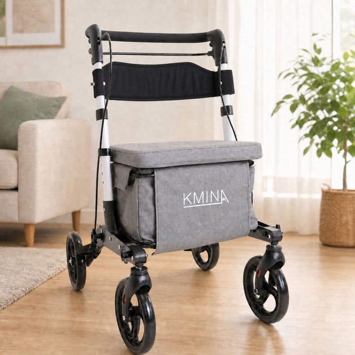 Andador Carro Compra Blanco, Andador para Personas Mayores con Asiento y cesta | KMINA | K10097