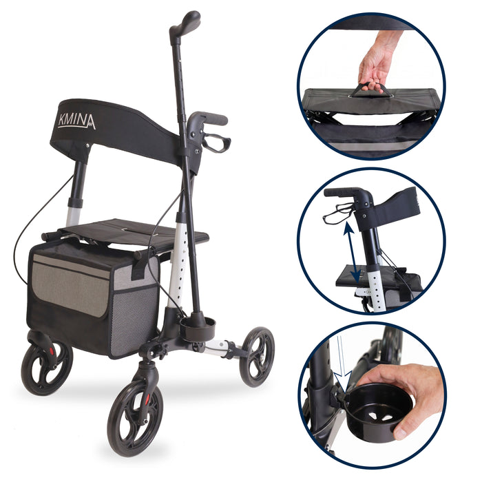 Andador Advance Blanco, Andador para Personas Mayores con Asiento y cesta | KMINA | K10092