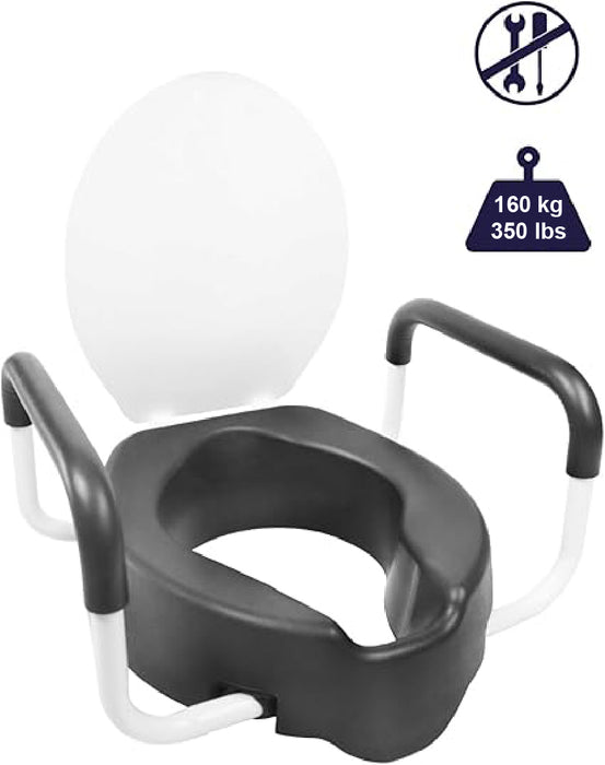 Assento Sanitário Elevado com Braços (10 cm, Suave), Elevador de Sanita para Adultos com Tampa | KMINA | K30012