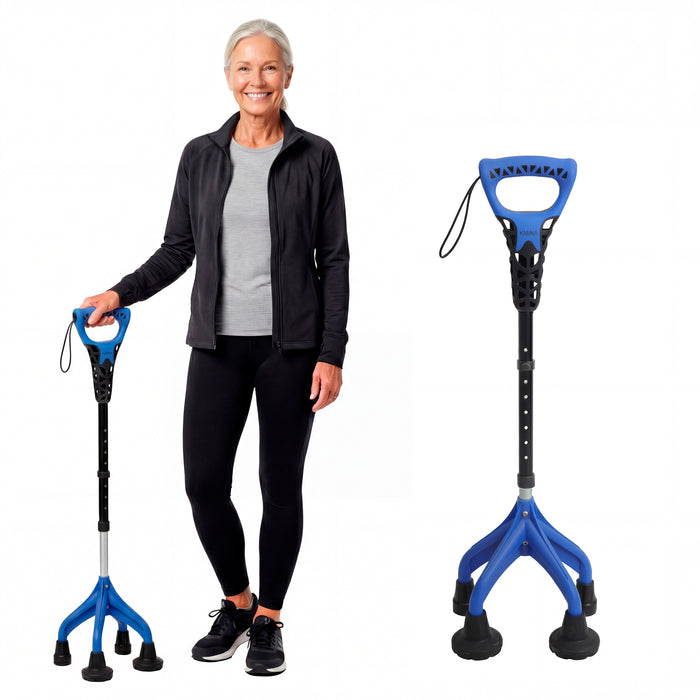 Bastón 4 Patas Ergonómico y Ajustable, Bastón 4 Apoyos Azul, Fabricado en España | KMINA | K10070