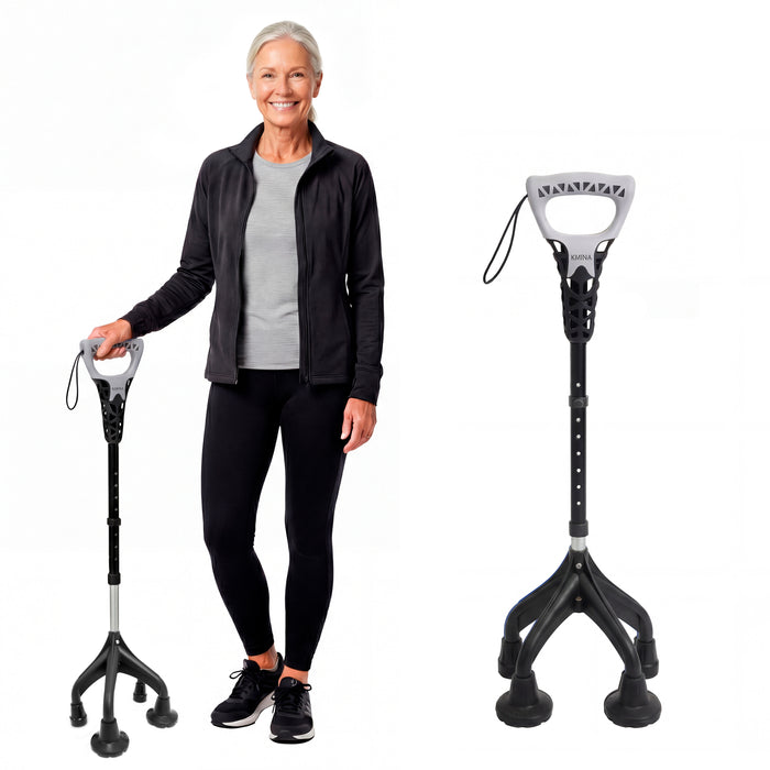 Bastón 4 Patas Ergonómico y Ajustable, Bastón 4 Apoyos Gris, Fabricado en España | KMINA | K10066