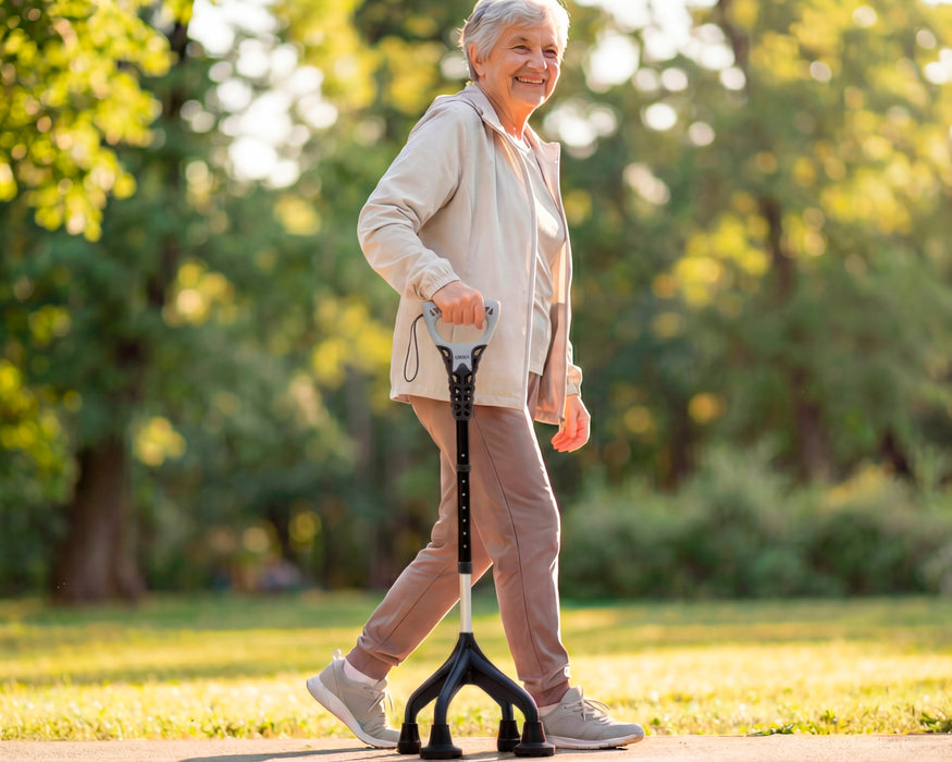 Bastón 4 Patas Ergonómico y Ajustable, Bastón 4 Apoyos Gris, Fabricado en España | KMINA | K10066