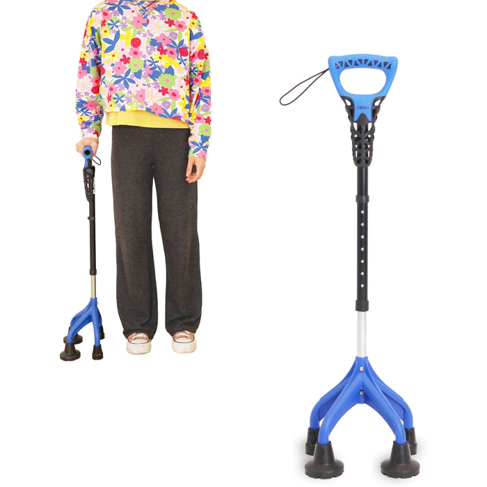 Bastón 4 Patas Ergonómico y Ajustable, Bastón 4 Apoyos Azul, Fabricado en España | KMINA | K10070