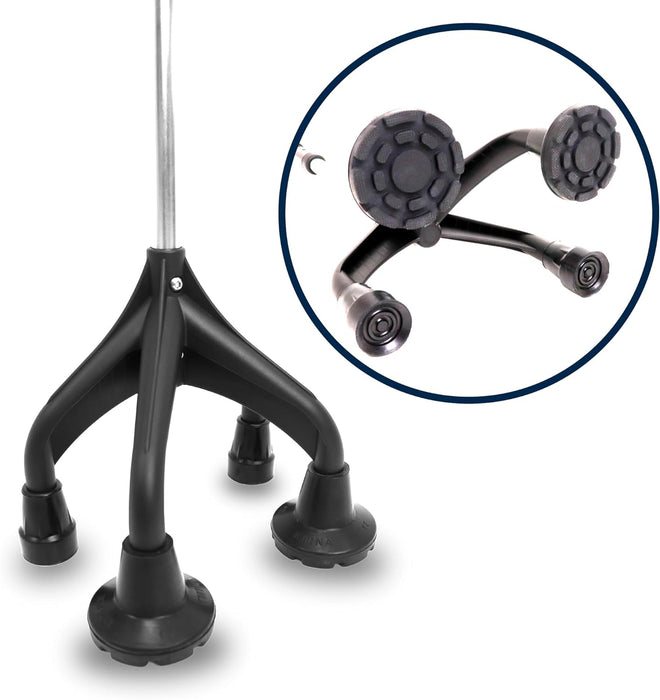 Bastón 4 Patas Ergonómico y Ajustable, Bastón 4 Apoyos Gris, Fabricado en España | KMINA | K10066