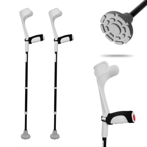KMINA - Muletas de antebrazo para adultos (2 unidades, puño abierto),  muletas para adultos ajustables, muletas de brazo para adultos con puntas