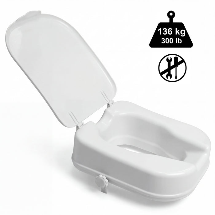 Elevador WC para Mayores Cuadrado (10 cm), Alza Inodoro Cuadrado Adultos con Tapa | PEPE | P30041