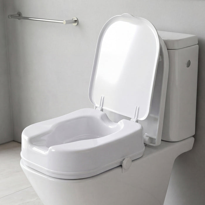 Elevador WC para Mayores Cuadrado (10 cm), Alza Inodoro Cuadrado Adultos con Tapa | PEPE | P30041