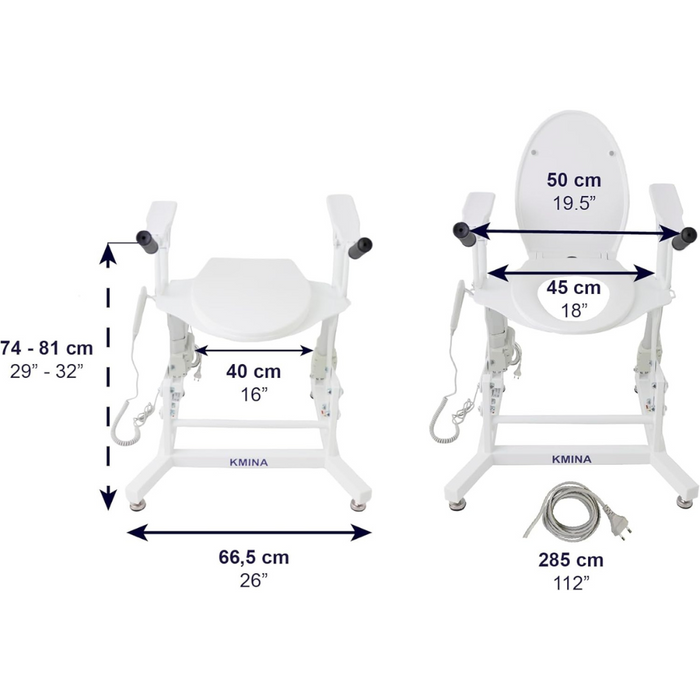 Elevador WC para Personas Mayores Eléctrico con Tapa, Alzador WC Adulto con Reposabrazos | KMINA | K30037