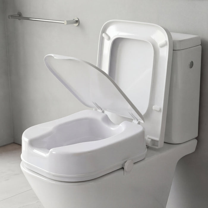 Elevador WC para Mayores Cuadrado (10 cm), Alza Inodoro Cuadrado Adultos con Tapa | PEPE | P30041