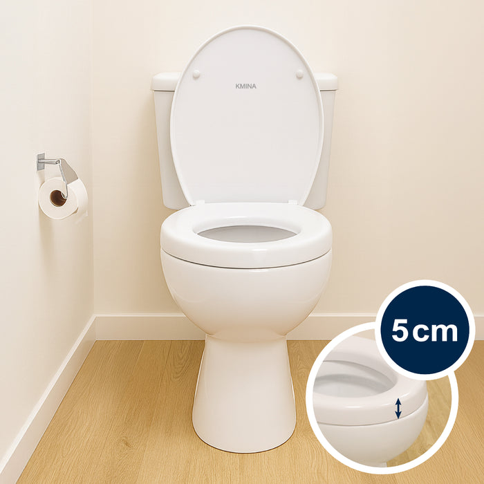 Elevador WC (5 cm) Duroplast, Alza Inodoro para Adultos con Tapa | KMINA | K30038