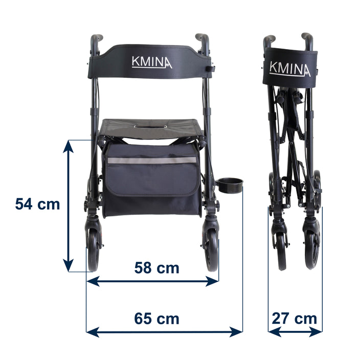 Andador Advance Negro, Andador para Personas Mayores con Asiento y cesta | KMINA | K10091