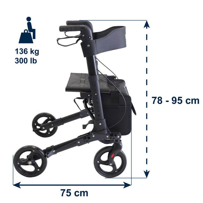 Andador Advance Negro, Andador para Personas Mayores con Asiento y cesta | KMINA | K10091