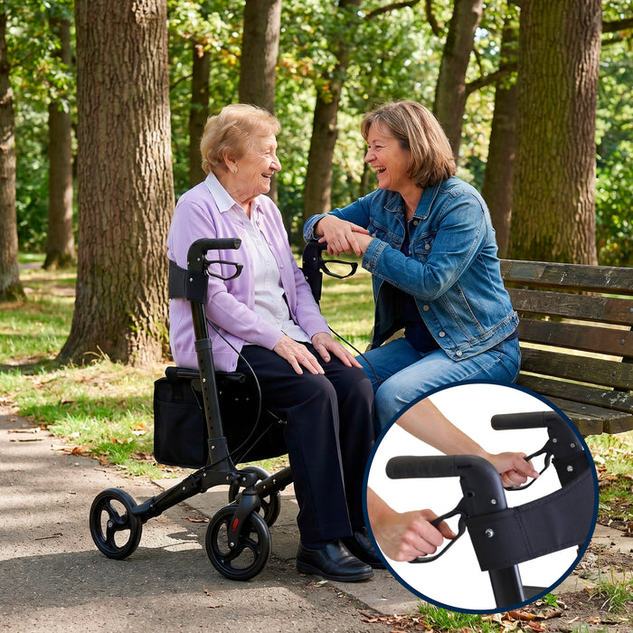 Andador Advance Negro, Andador para Personas Mayores con Asiento y cesta | KMINA | K10091