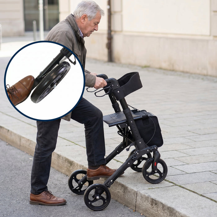 Andador Advance Negro, Andador para Personas Mayores con Asiento y cesta | KMINA | K10091