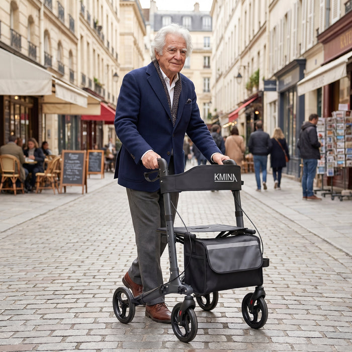 Andador Advance Negro, Andador para Personas Mayores con Asiento y cesta | KMINA | K10091