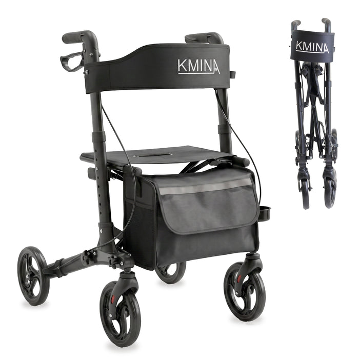 Andador Advance Negro, Andador para Personas Mayores con Asiento y cesta | KMINA | K10091