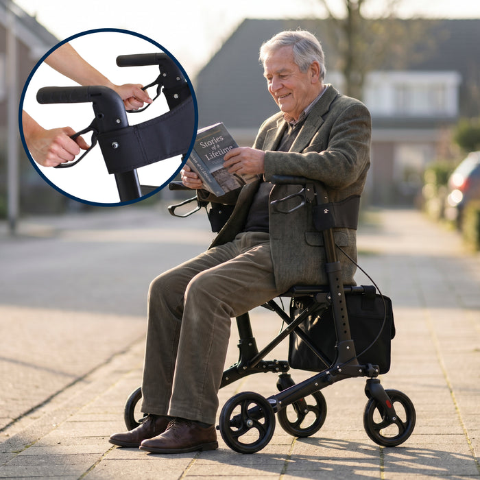 Andador Advance Negro, Andador para Personas Mayores con Asiento y cesta | KMINA | K10091