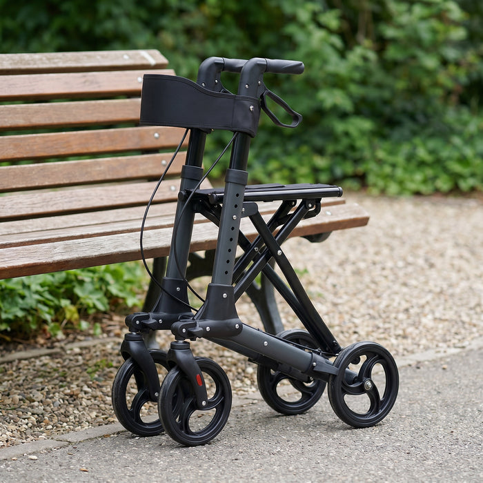 Andador Advance Negro, Andador para Personas Mayores con Asiento y cesta | KMINA | K10091