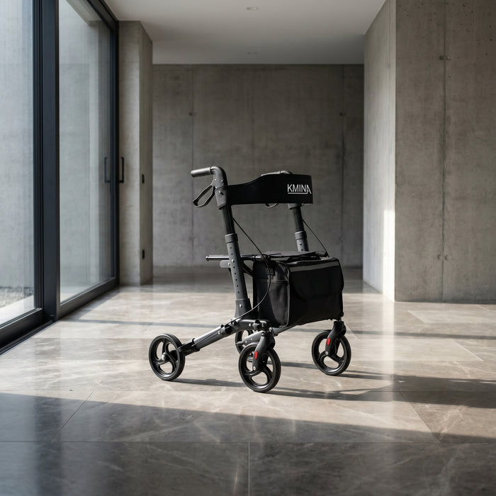 Andador Advance Negro, Andador para Personas Mayores con Asiento y cesta | KMINA | K10091