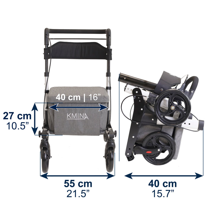 Andador Carro Compra Blanco, Andador para Personas Mayores con Asiento y cesta | KMINA | K10097