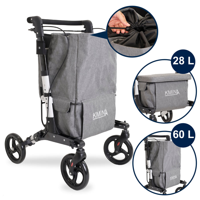 Andador Carro Compra Blanco, Andador para Personas Mayores con Asiento y cesta | KMINA | K10097