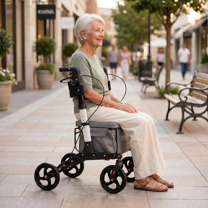 Andador Carro Compra Blanco, Andador para Personas Mayores con Asiento y cesta | KMINA | K10097