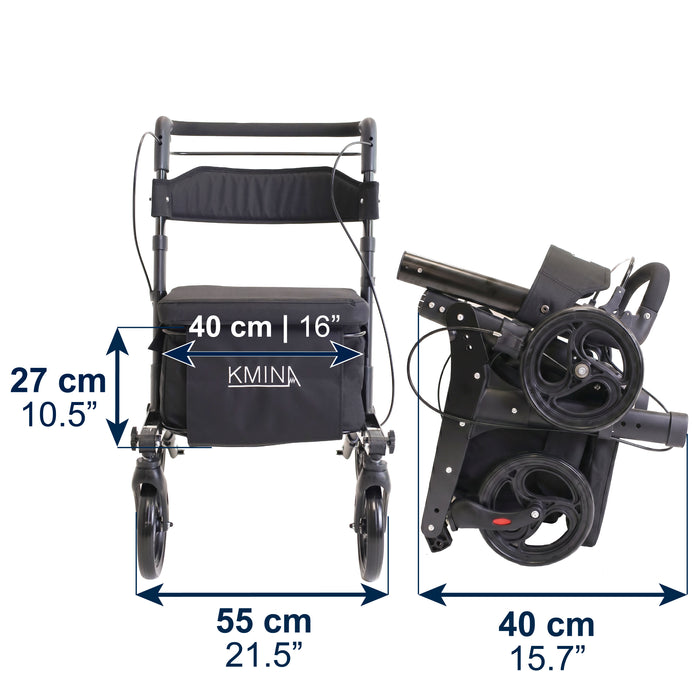 Andador Carro Compra Negro, Andador para Personas Mayores con Asiento y cesta | KMINA | K10096