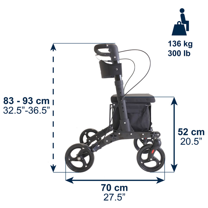 Andador Carro Compra Negro, Andador para Personas Mayores con Asiento y cesta | KMINA | K10096