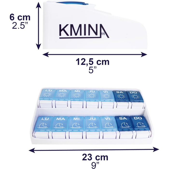 Pastillero Semanal 2 Tomas para Casa, Pastilleros Semanales Grandes, Organizador de Pastillas | KMINA | K40054