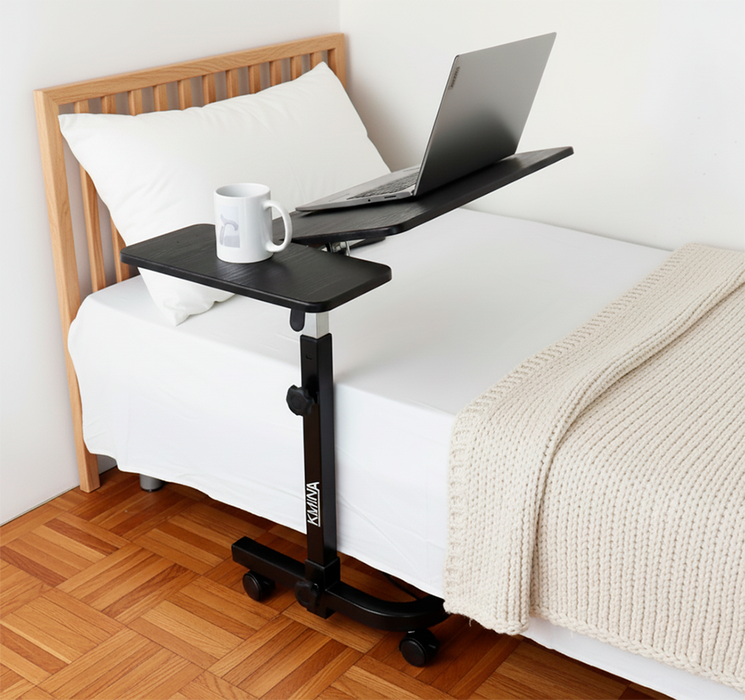 Mesa Auxiliar para Cama con Ruedas, Mesa Auxiliar Alta Hospital Negra | KMINA | K40065