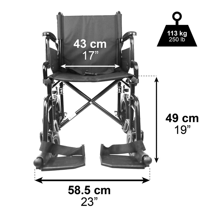 Silla de Ruedas Plegable y Ligera para Ancianos (Ancho Asiento 43 cm), Sillas de Ruedas para Personas Mayores | PEPE