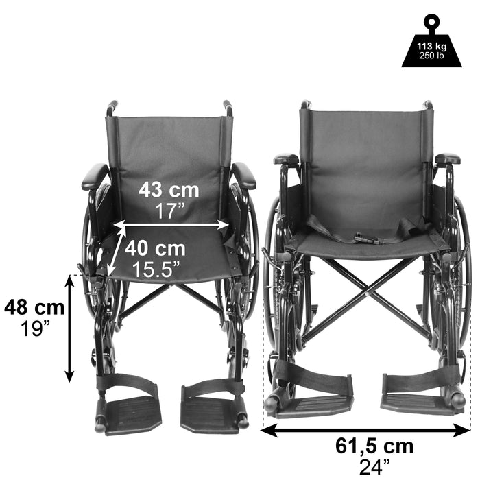 Silla de Ruedas Autopropulsable (Ancho Asiento 43 cm), Silla de Ruedas Plegable para Ancianos | PEPE