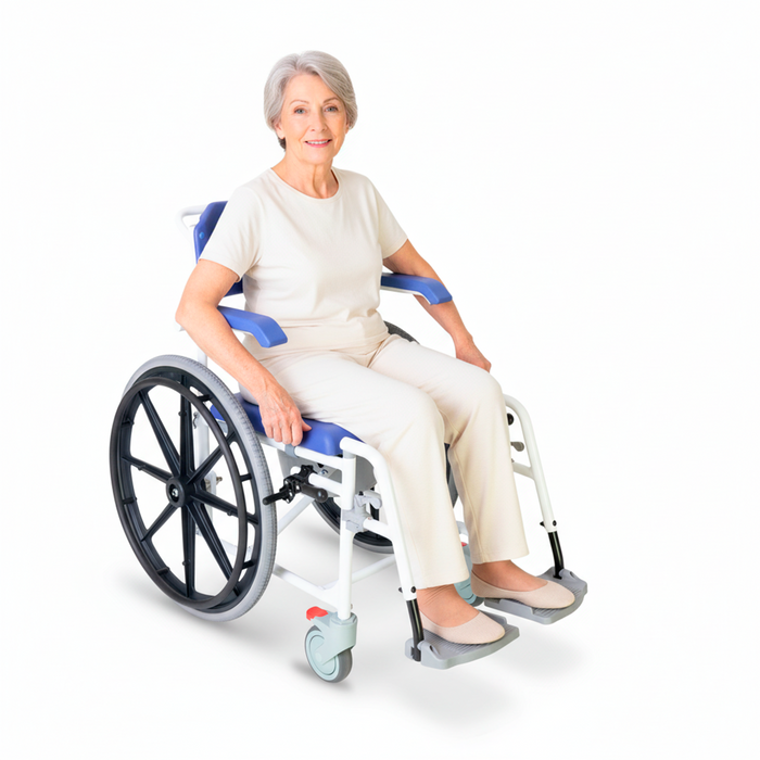 Silla de Ducha Autopropulsable , Silla de Ruedas para Ducha Autopropulsable con Inodoro Azul | KMINA | K30032