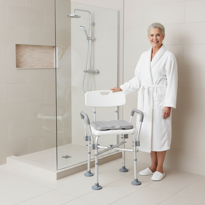 Silla Ducha Acolchado (150 kg), Sillas Baño para Mayores, Asiento Blanco | KMINA | K30017