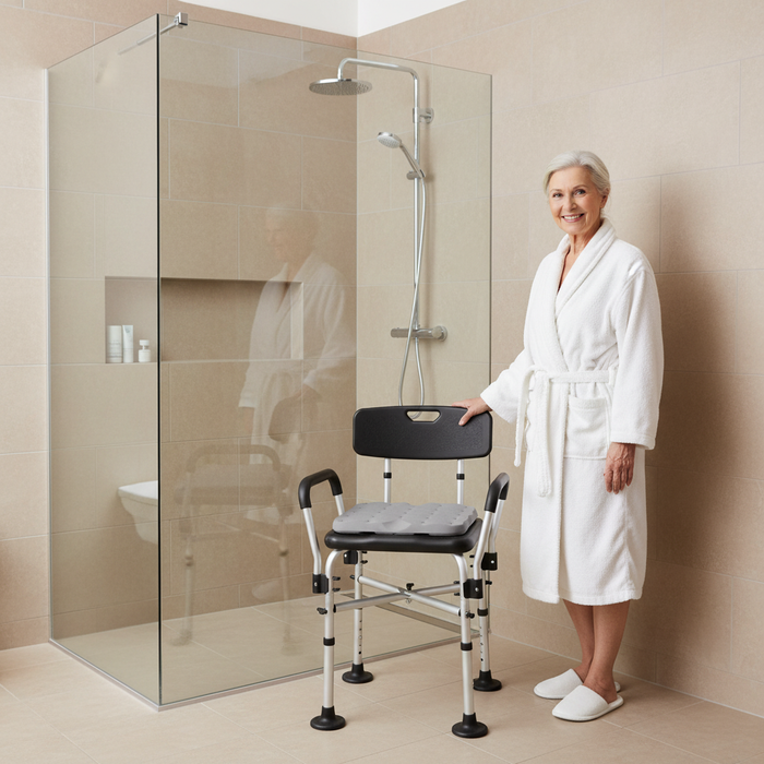 Silla Ducha Acolchado (150 kg), Sillas Baño para Mayores, Asiento Negro | KMINA | K30016