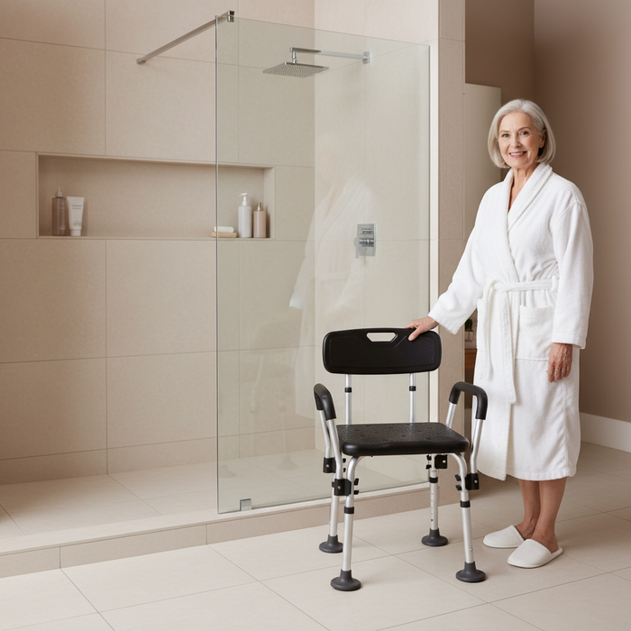 Silla para Ducha Mayores con Brazos, Asiento Ducha Ancianos Regulable | PEPE | P30016