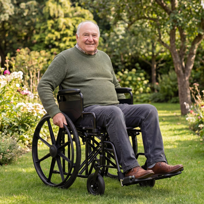 Silla de Ruedas Ancha Autopropulsable Bariátrica (Hasta 225 kg), Silla de Ruedas Plegable Robusta | PEPE | P10038