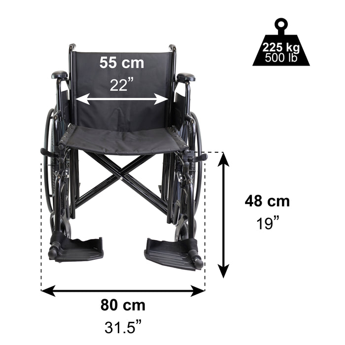 Silla de Ruedas Ancha Autopropulsable Bariátrica (Hasta 225 kg), Silla de Ruedas Plegable Robusta | PEPE | P10038