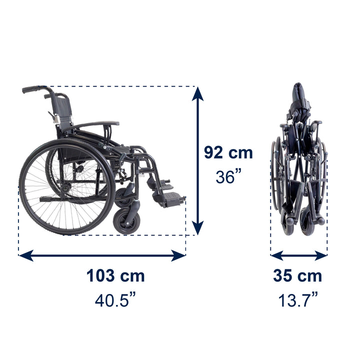 Silla de Ruedas Plegable y Ligera de Aluminio para Ancianos (Ancho Asiento 40 cm), Sillas de Ruedas para Personas Mayores | KMINA | K10090