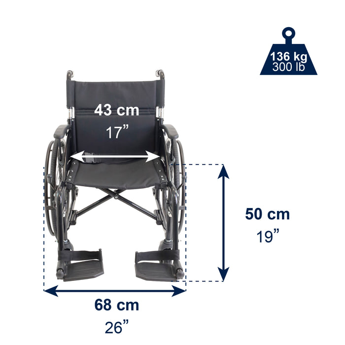 Silla de Ruedas Plegable y Ligera de Aluminio para Ancianos (Ancho Asiento 43 cm), Sillas de Ruedas para Personas Mayores | KMINA | K10079