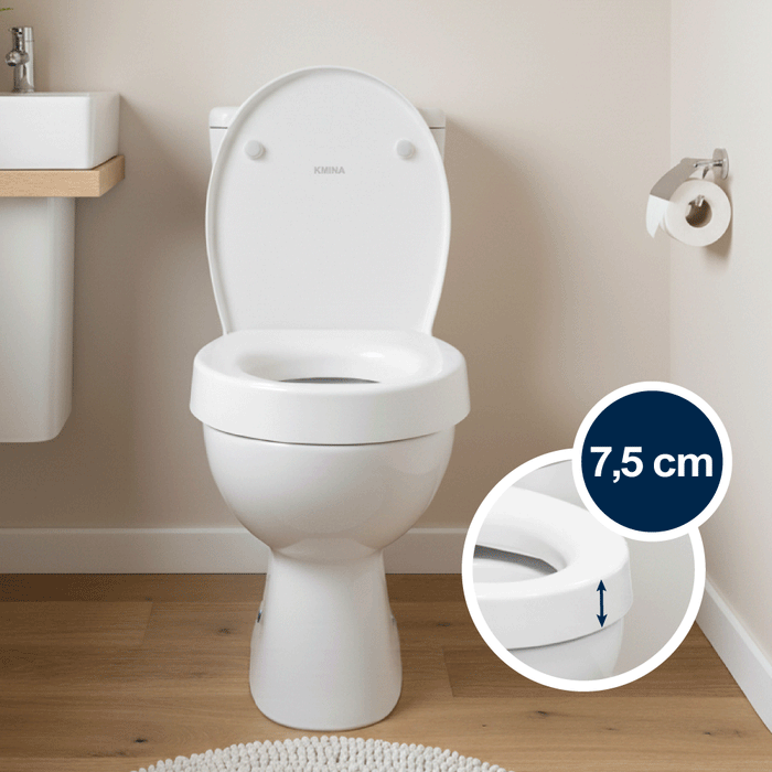 Elevador WC (7,5 cm) Duroplast, Alza Inodoro para Adultos con Tapa | KMINA | K30040