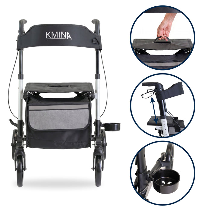 Andador Advance Blanco, Andador para Personas Mayores con Asiento y cesta | KMINA | K10092