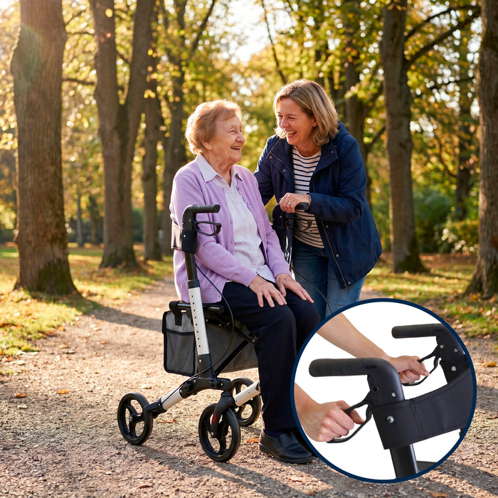 Andador Advance Blanco, Andador para Personas Mayores con Asiento y cesta | KMINA | K10092