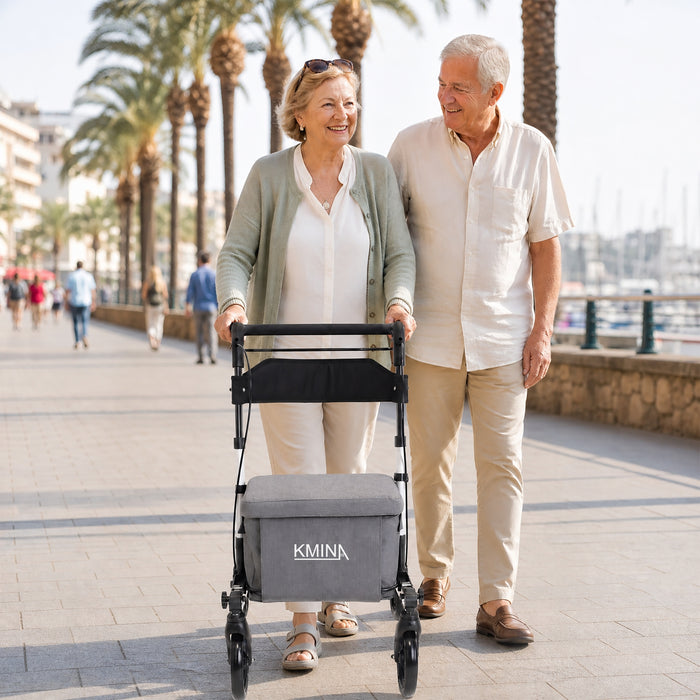 Andador Carro Compra Blanco, Andador para Personas Mayores con Asiento y cesta | KMINA | K10097