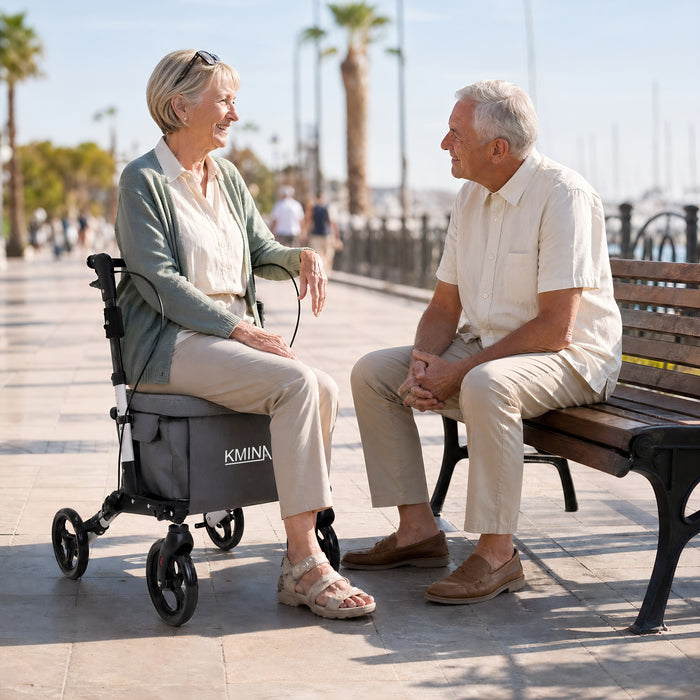 Andador Carro Compra Blanco, Andador para Personas Mayores con Asiento y cesta | KMINA | K10097